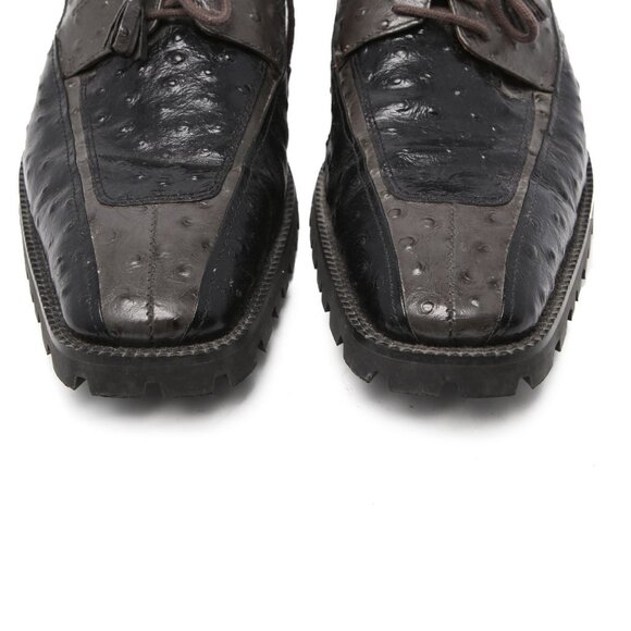 Gorgio Bruntini Ostrich Embossed Leather Oxford Shoes Dress Loafers Grey Black - Picture 5 of 10